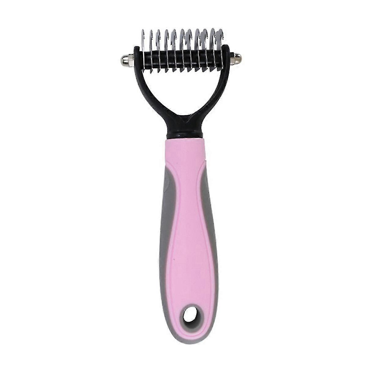 מסרק להסרת שיער ארוך ופרוע לכלבים, מברשת טיפוח, כרית גיזום פרוות חתולים, מברשת להסרת שיער, כלי יופי ורוד קטן
