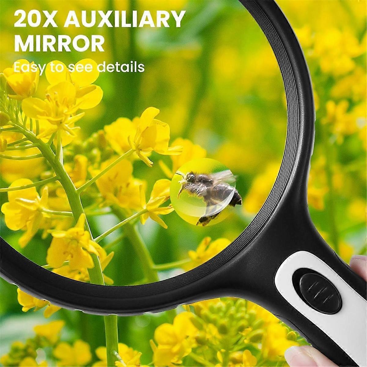 Magnifying Glass with Light,10x 20x Handheld Magnifying Glass with 4 LED High Brightness Lights, for the Elderly to Read