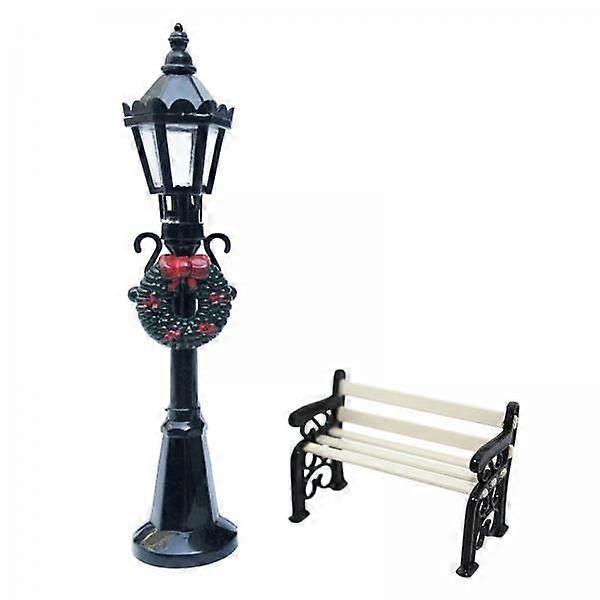 5x1/12 دمية حديقة مصغرة فناء الأثاث حديقة مقعد ومصباح الشارع