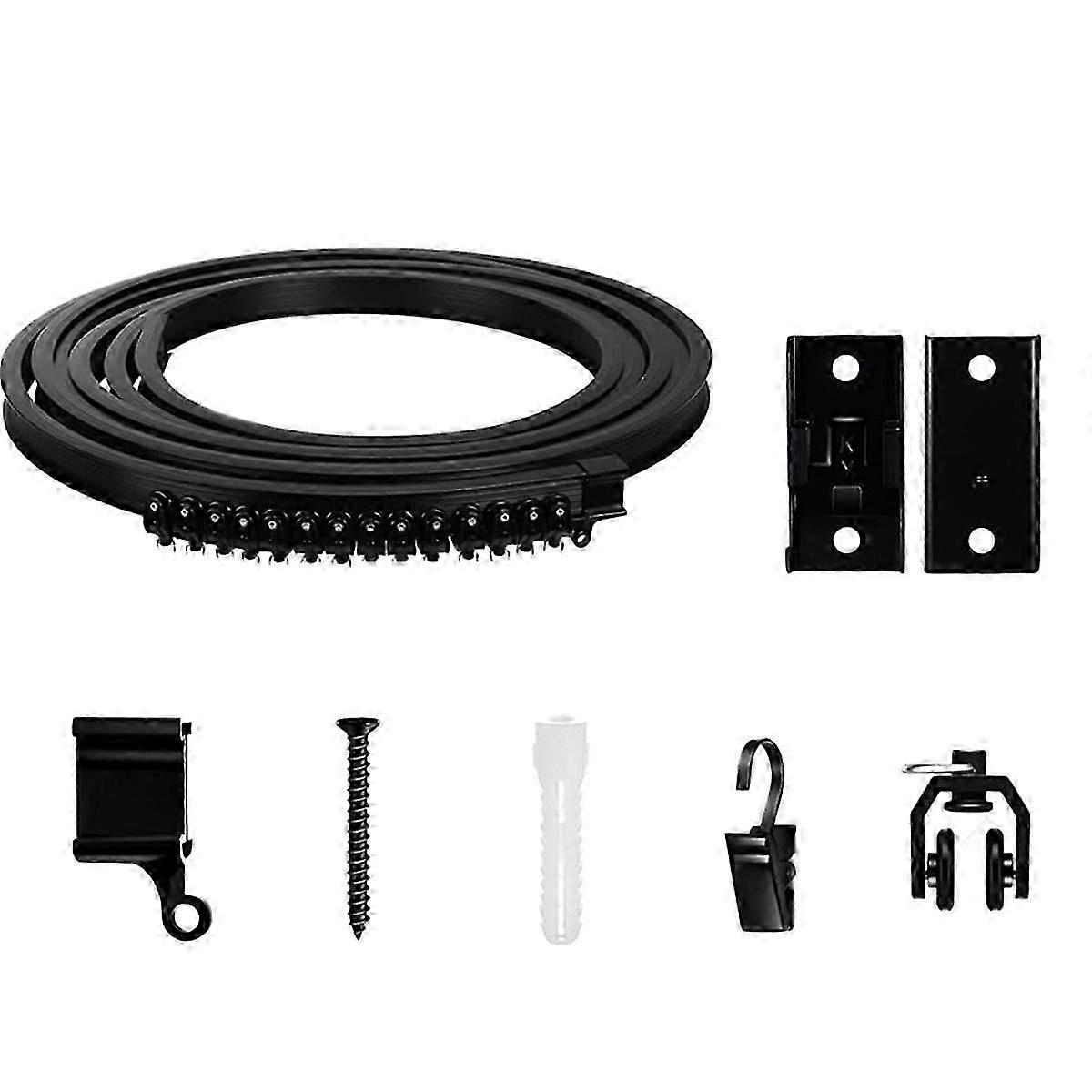 Flexible Bendable Curtain Track, Ceiling Wall Mounted, Black Curved Heavy Duty Rv Sliding Curtain Track 5meter