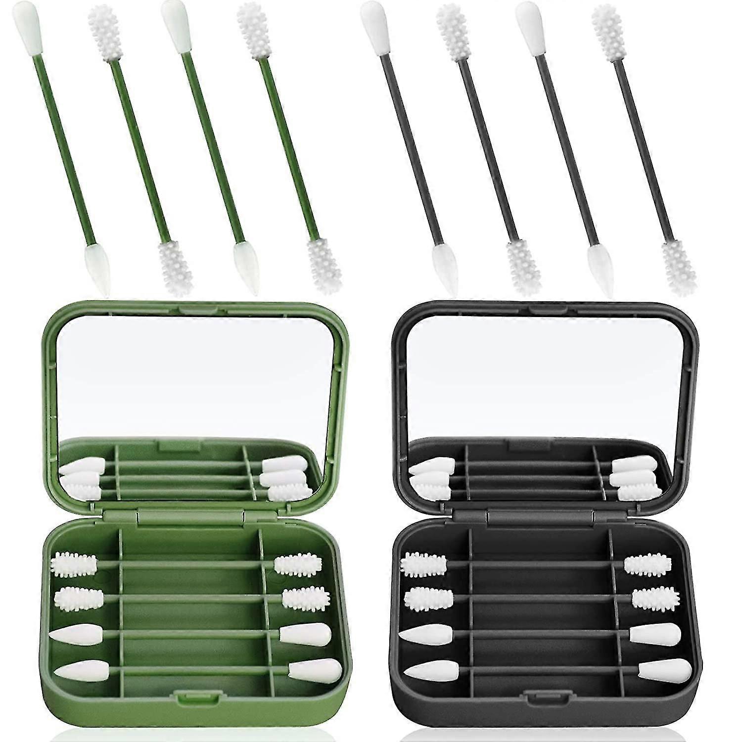 8 Count Reusable Silicone Q Tip Cotton Swabs Portable Silicone Swab For Ear Cleaning Makeup For Women, 2 In 1 Cotton Swabs Set With Case And Cosmetic