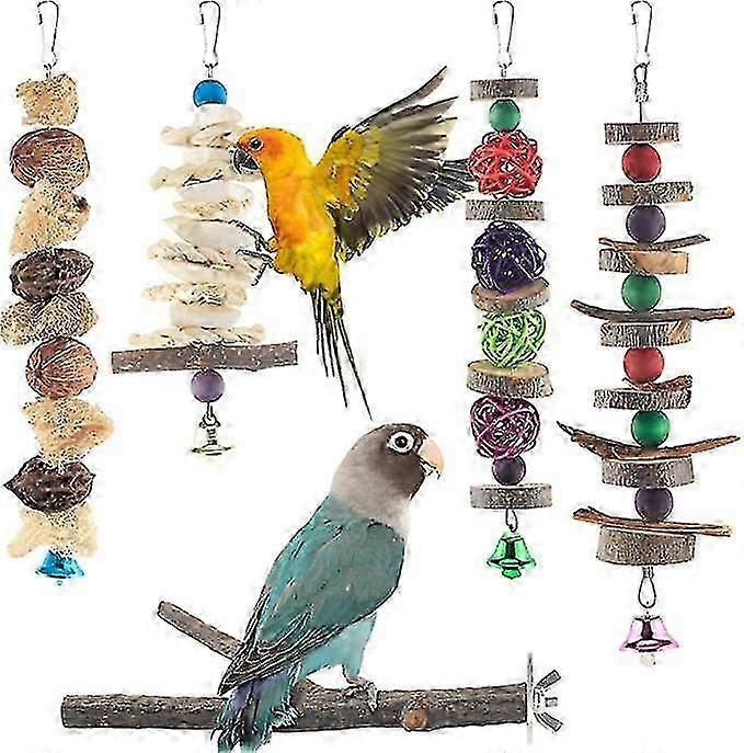 الطيور مضغ اللعب، 5-حزمة الببغاء الخشب الطبيعي لعبة الببغاء شنقا قفص لعبة متعدد الألوان