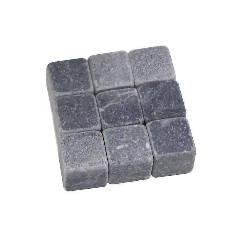 Set of 9 Grey Beverage Chilling Stones Whiskey Stones for Whiskey and Other Beverages - with Velvet Carrying Pouch