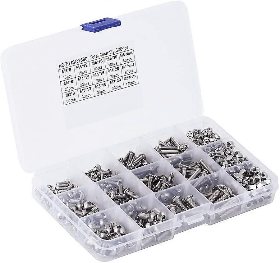 برغي & طقم الجوز ، 500 قطعة M3 M4 M5 الفولاذ المقاوم للصدأ مسامير الرأس المسطحة برغي & طقم تشكيلة الجوز مع صندوق تخزين