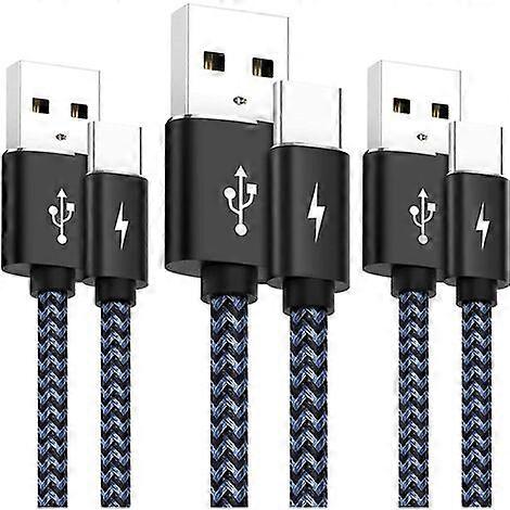 3 pieces of nylon braided data cable - black and white braided - 2 pieces 1 meter type-c + 1 piece 2 meter type-c