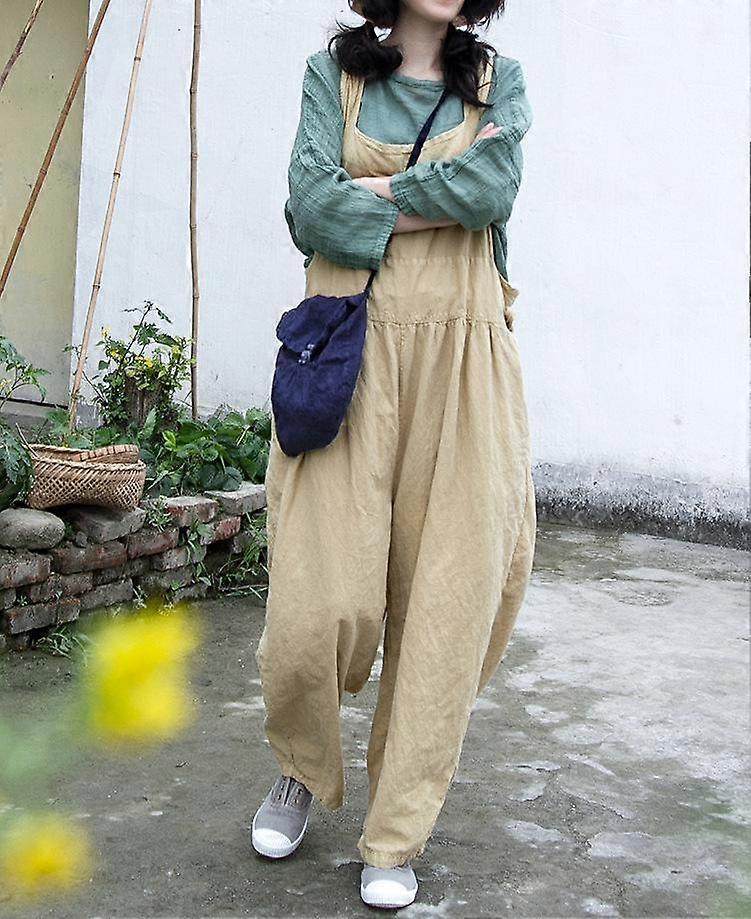 Johnature Women Vintage Cotton Linen Pants Solid Color Patchwork Clothes Summer Adjustable Waist Pants