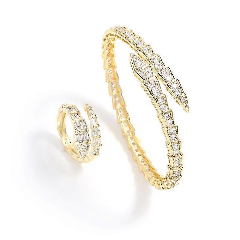 ZAKOL Women's Wedding Jewelry Set with AAA Zirconia Bracelets and Rings Shiny Silver Plated Snake Bone Style