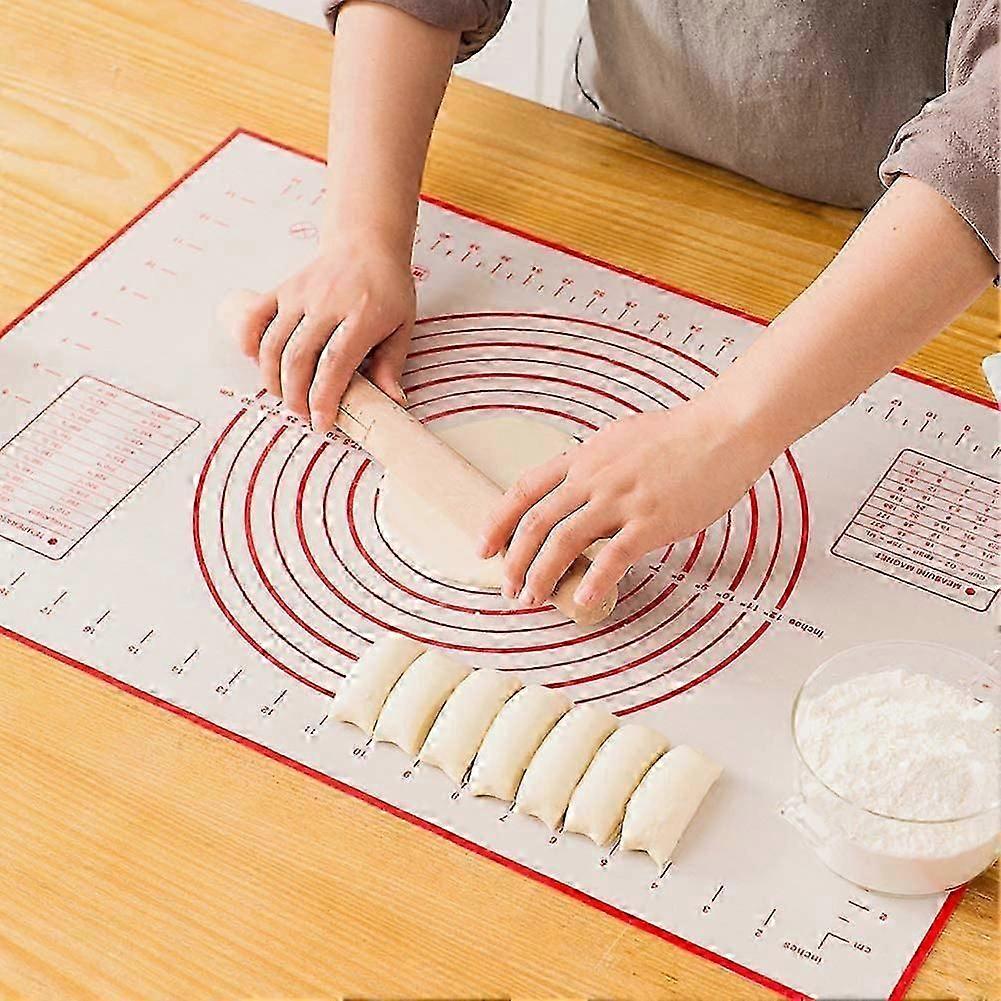 60x40cm Non-Slip Silicone Baking Mat with Measuring Tape for Fondant Pizza (Red)