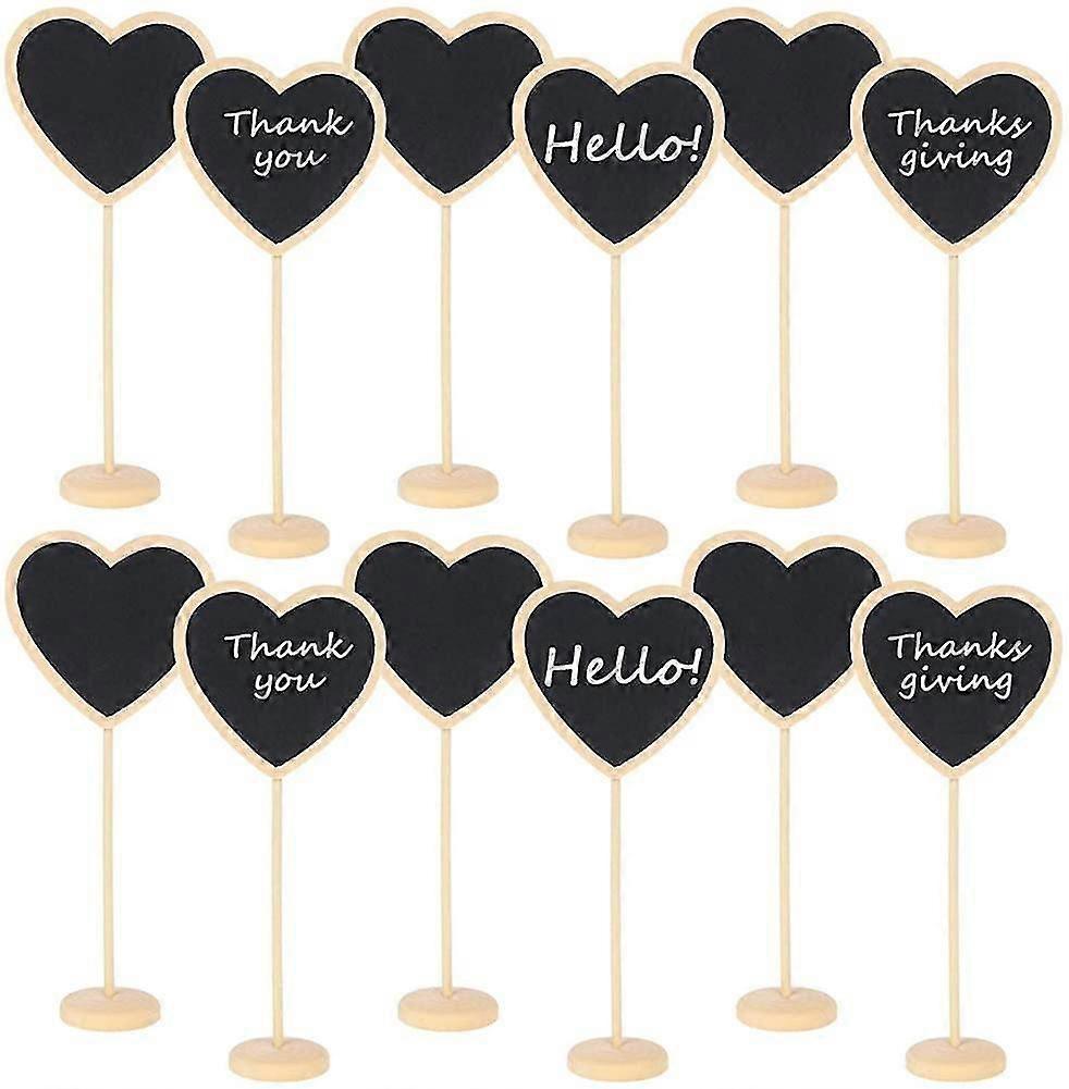 12pcs Mini tableaux noirs en forme de cœur avec supports pour messages et notes