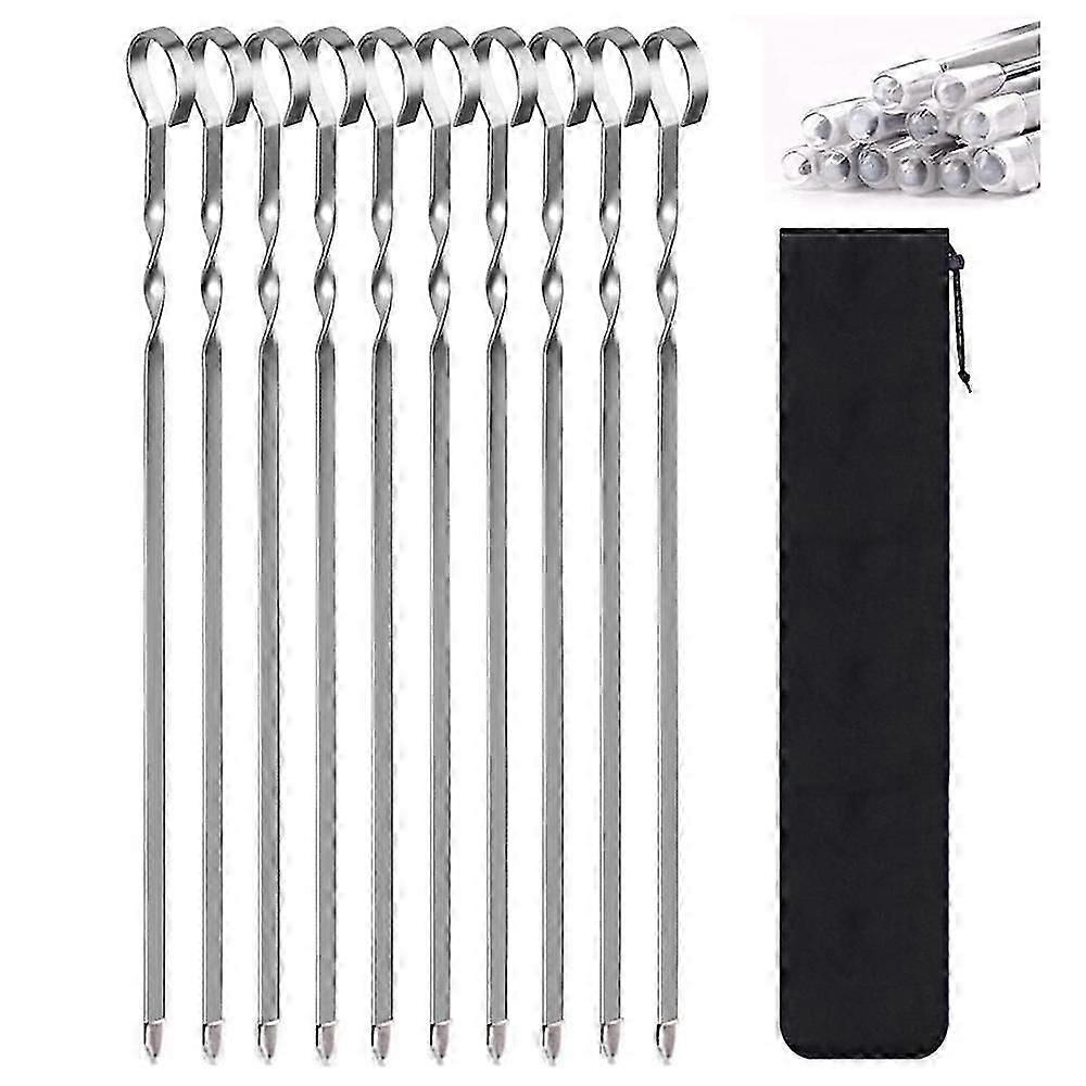 Metal Kebab Skewers Flat Long Stainless Steel Wide Reusable Bbq Barbecue Shish Kabob Sticks Skewers