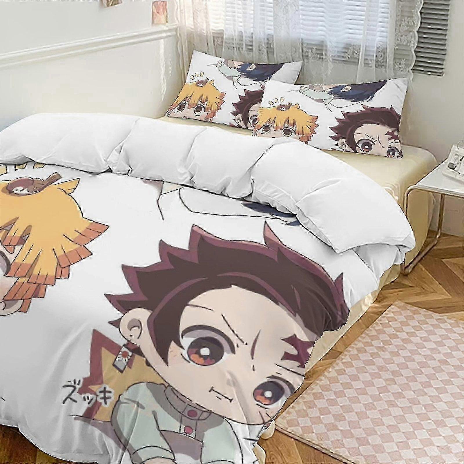 o2291 Bed Sheets Demon Blade Bedding Set, Comfortable and Lightweight3-Piece Cartoon Bedding Set (Available in Multiple Sizes) Lc (1 Duvet Cover and 2