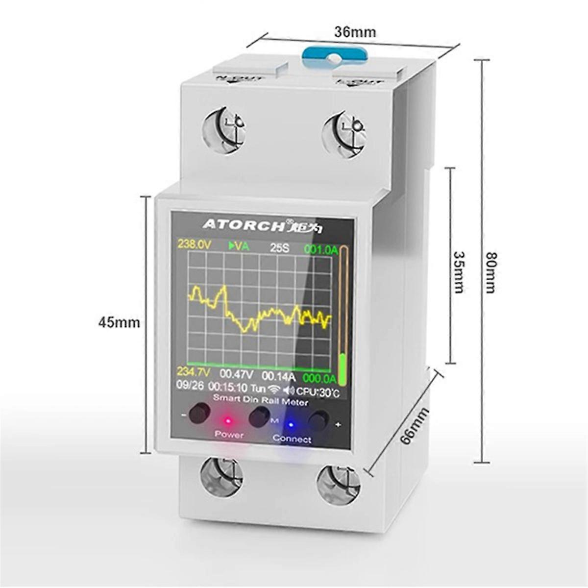 ATORCH GR2PWS Electricity Meter Tuya WiFi Rail Power Energy Meter AC50-320V Digital Display Monitor Voltage Curve Ammeter