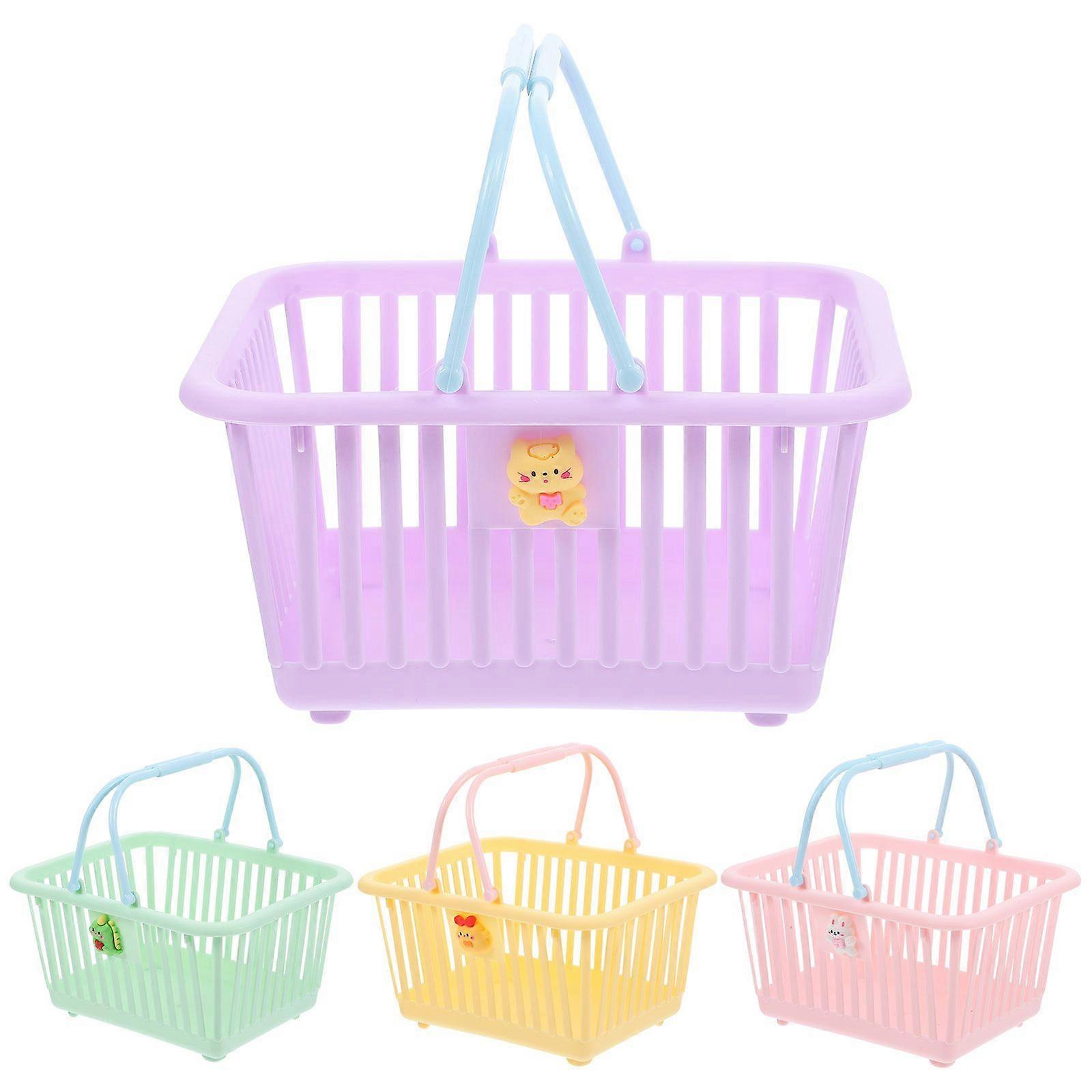 4pcs多機能プラスチックバスケット小さなショッピングバスケット愛らしい子供のおもちゃ収納バスケット