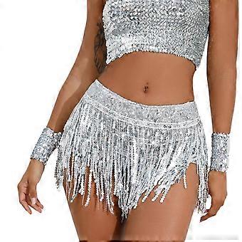 Sequined Embellished Skirt With Fringe Detail Soft Polyester Comfortable Short  Dress Fashion Skirt for Evening Wear Silver M | Fruugo CZ