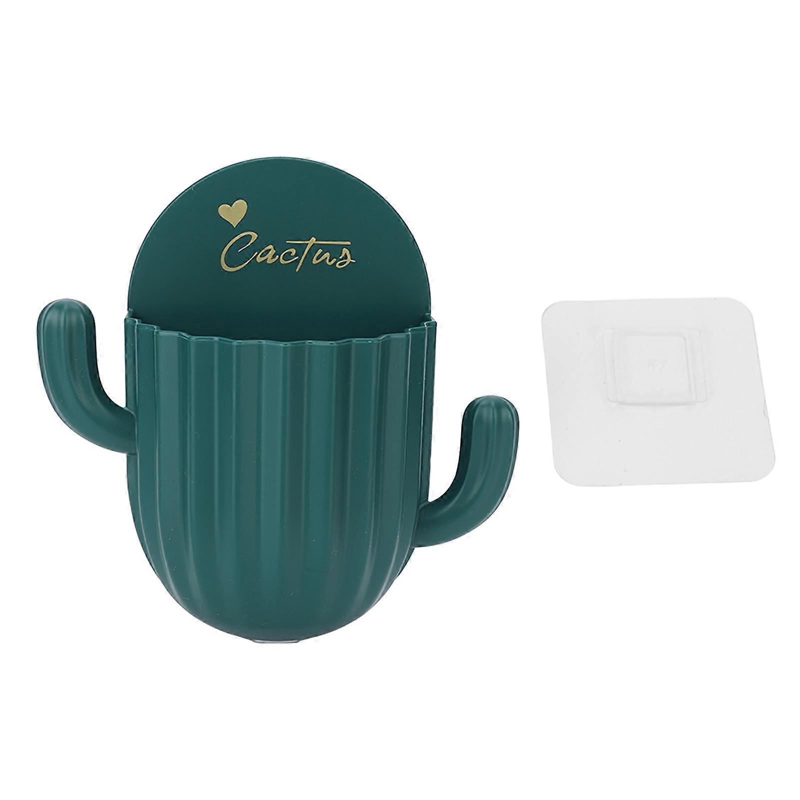 Wall Mounted Storage Box Hole Punching Free Cactus Shaped Toothpaste Toothbrush Comb Storage Rack for Bathroom Dark Green