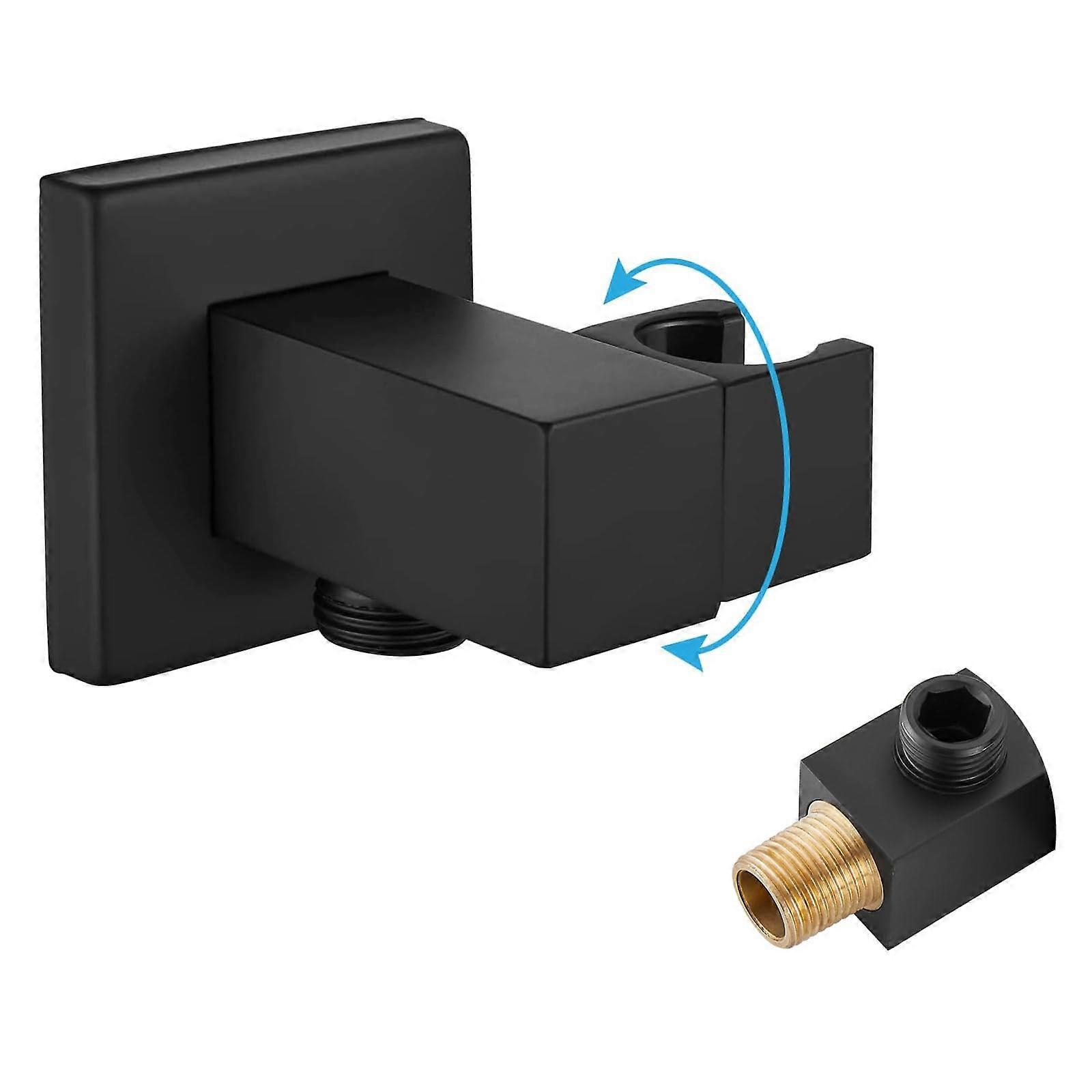 Modern Bathroom Square Shower Bracket Matte Black Solid Brass Wall-Mounted Handheld Bracket With Elbow And G1/2 Outlet