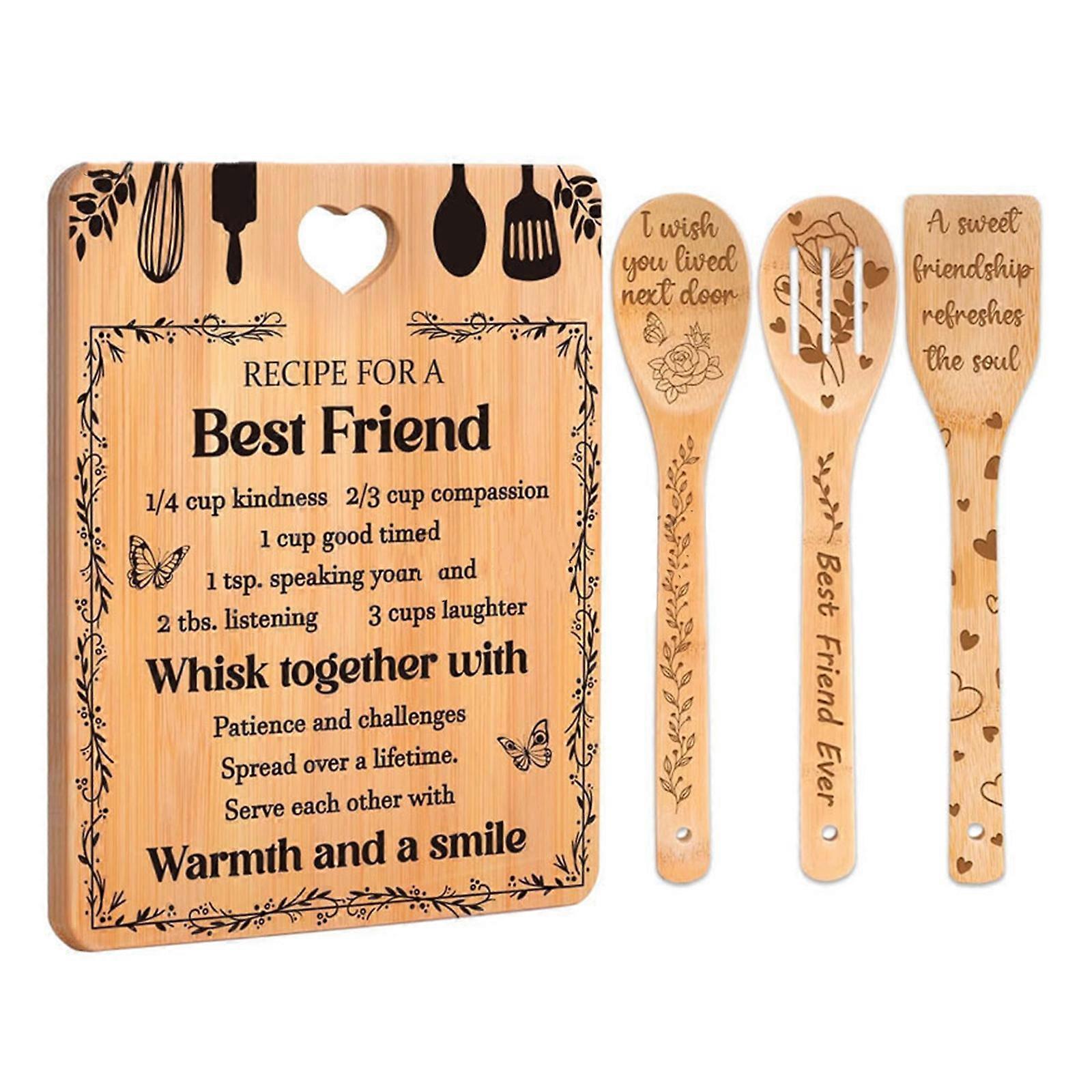 Einzigartiges handgemachtes Bambus Schneidebrett Holz Schnitzerei Schneidebrett Spatel Löffel Set Geburtstag oder Muttertag Geschenk