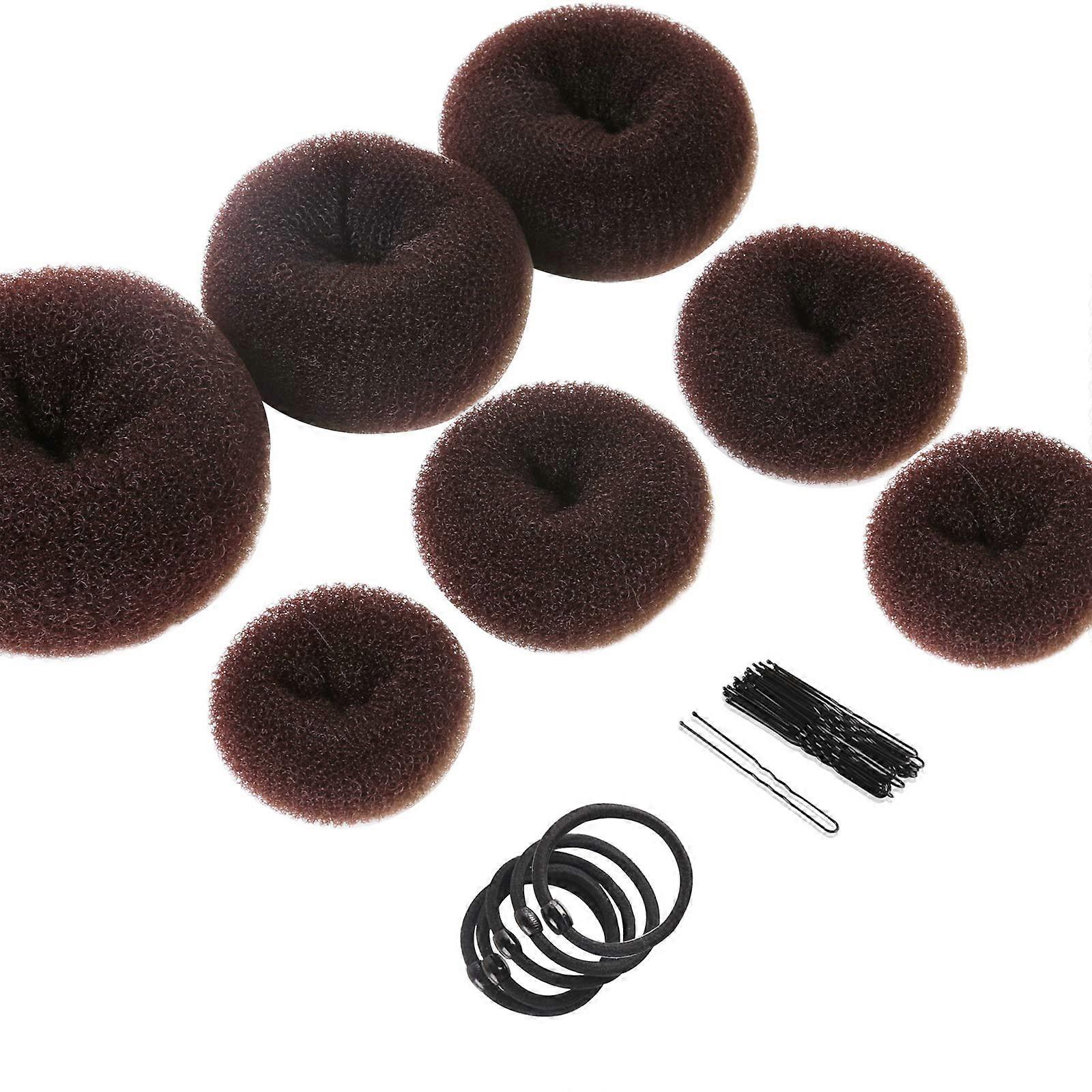 7 Rings Donut Hair Bun Maker Set in Dark Brown for Extra-Large, Large, Medium, Small Sizes