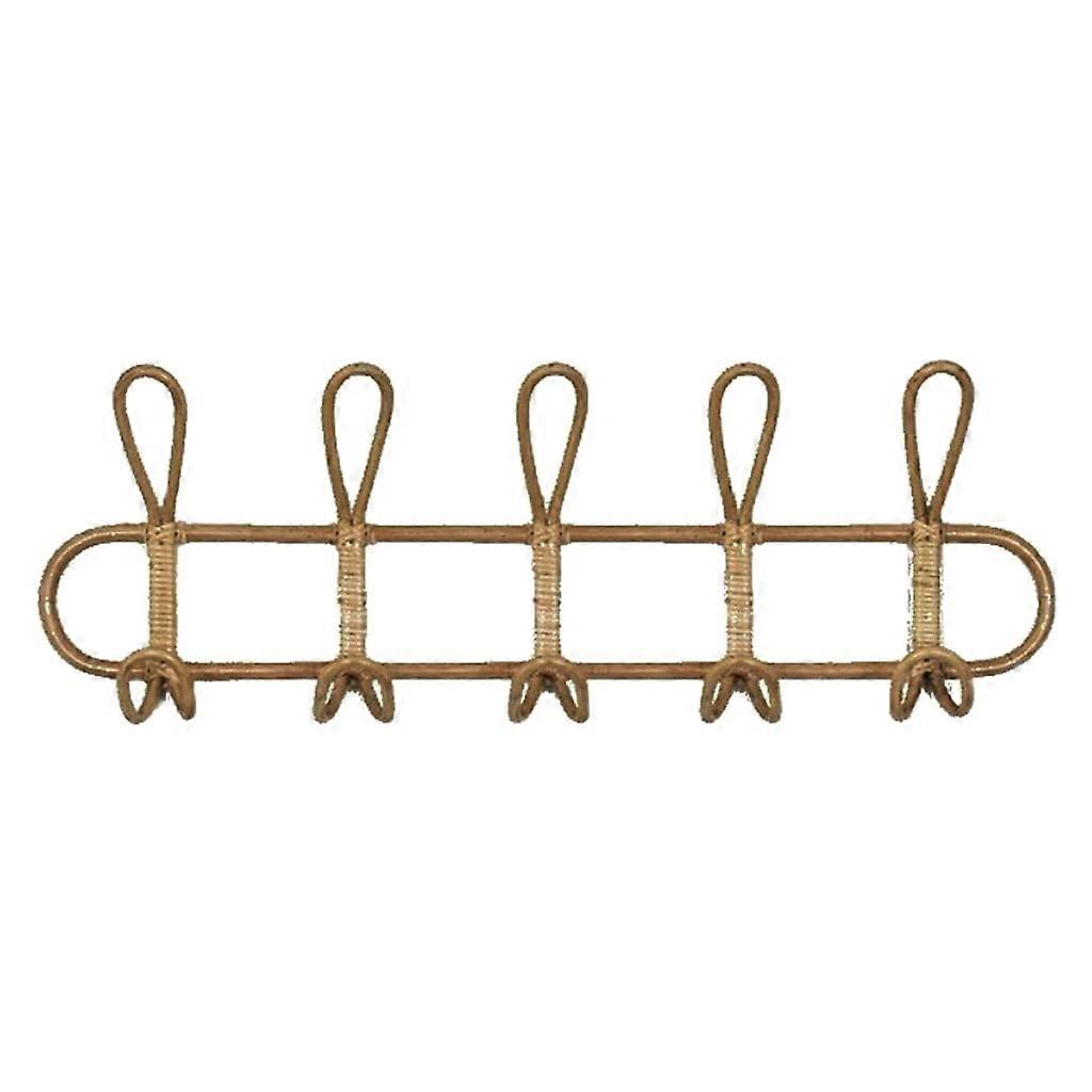 Decorative Rattan Wall Hooks - 3 Hooks or 5 Hooks Hanging Coat Rack for Clothing Storage in Natural Brown Rattan