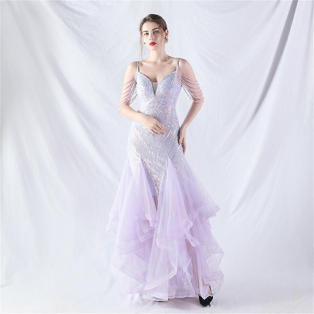 Women's Evening Dresses Are Suitable For Wedding, Celebratory Performance Gown With Sequencing Mesh