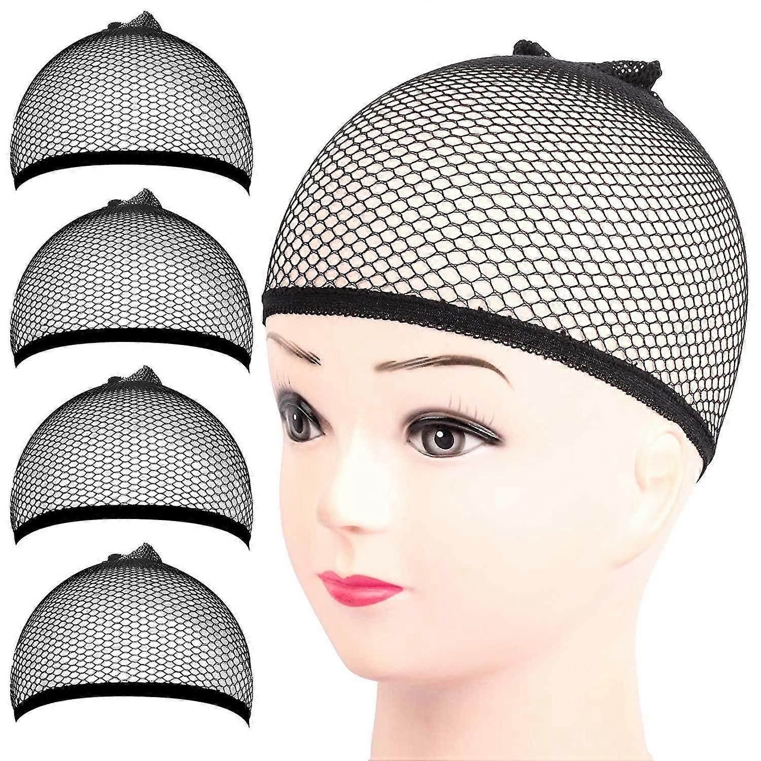 Fandamei 4pcs Black Mesh Wig Caps - Breathable, Stretchable, Closed End Design for Comfortable Wig Wear