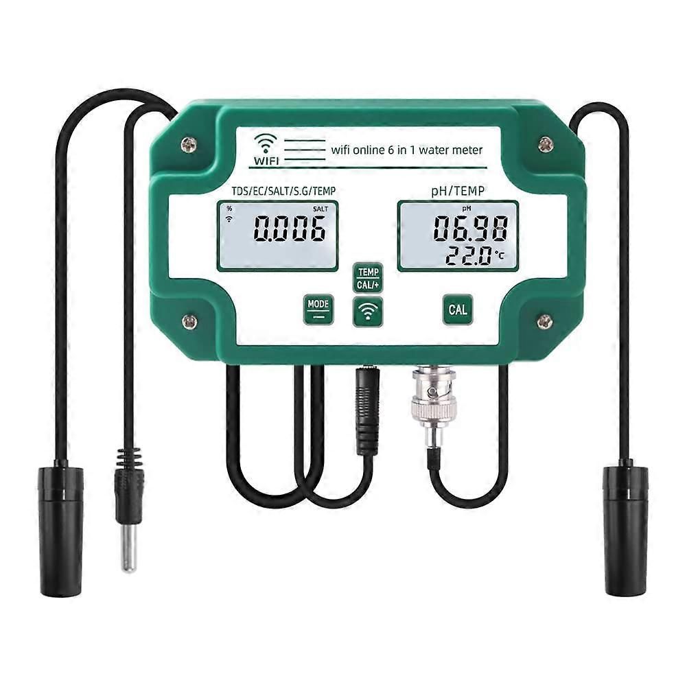 6-in-1 pH Monitor Salt Temp S.G TDS EC Water Quality Tester, Continuous Monitor pH Tester PPM Meter for Aquariums, Hydroponics, Pools Tanks