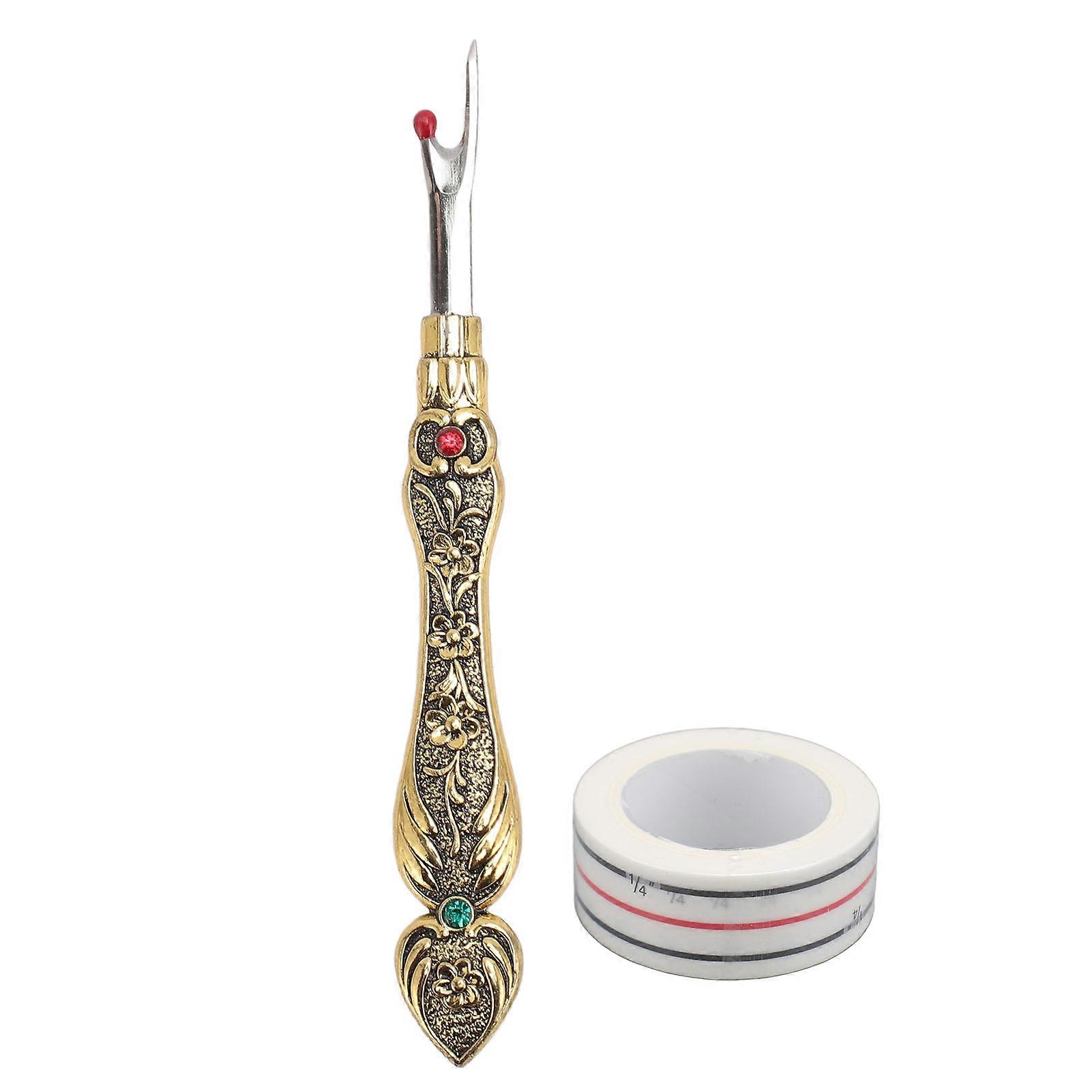 Seam Remover Tool Set DIY Portable Hand Stitch Remover Thread Remover Tool with Sewing Position Tape for Needlework Gold