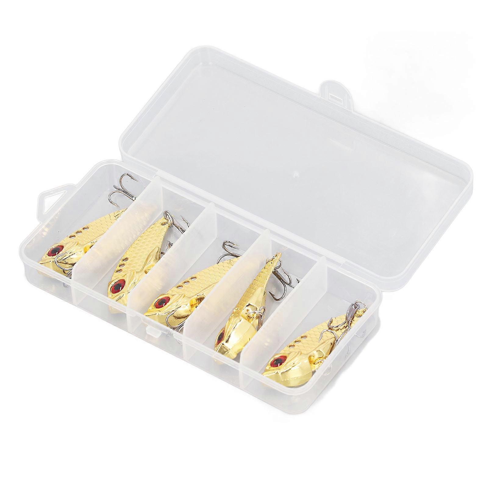 5pcs Blade Bait with Treble Hooks 3D Eyes VIB Hard Fishing Lure Swimbait for Saltwater Freshwater Golden