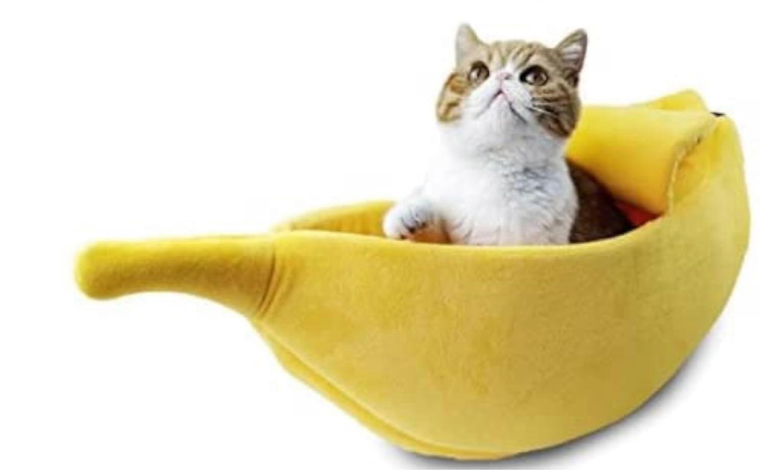 Banana Cat Beds Size L 24.5 Inch Yellow Banana Shape Cat Sofa Bed Cave Couch All Seasons Breathable Soft Fabric