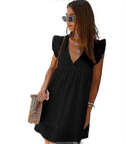 Robe courte décontractée ample à manches courtes et col en V pour femme