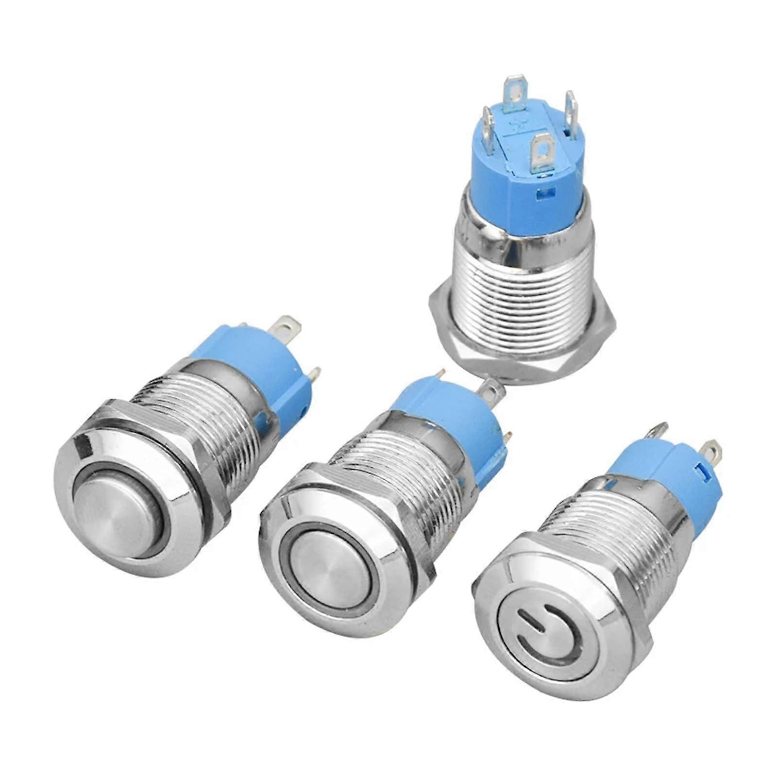 1Pcs 12mm Metal Button Switch with LED Lamp Momentary/Latching 4Pin 2V220V Car Horn doorbell
