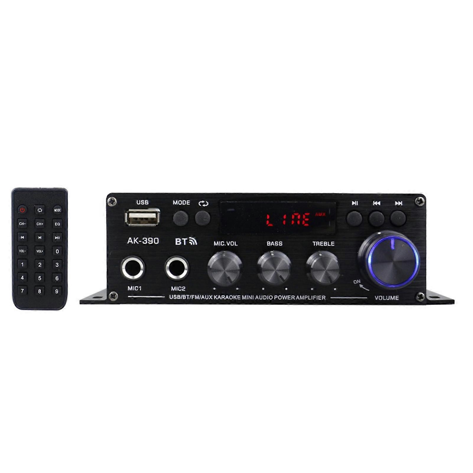 Mini Audio Power Amplifier 2CH 40W+40W for Car Home Use BT Digital Audio Receiver AMP U Disk Digital MP3 Player FM Radio LCD Display Dual Mic Input w