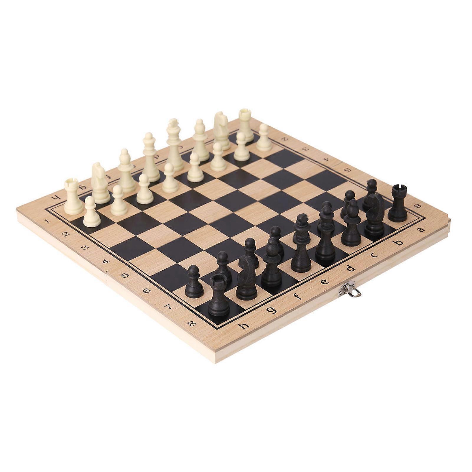 Wooden Folding Chess Set Large 300 x 300 mm Black Playing Board Durable Portable High-Quality Material Smooth Surface Ideal for Strategy Game