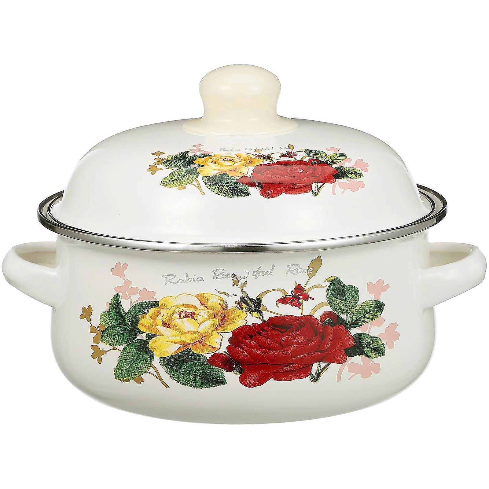 Enamel Cooking Pot Binaural Soup Pot for Home Use Compatible with Induction Gas Cookers Stylish Stockpot Design