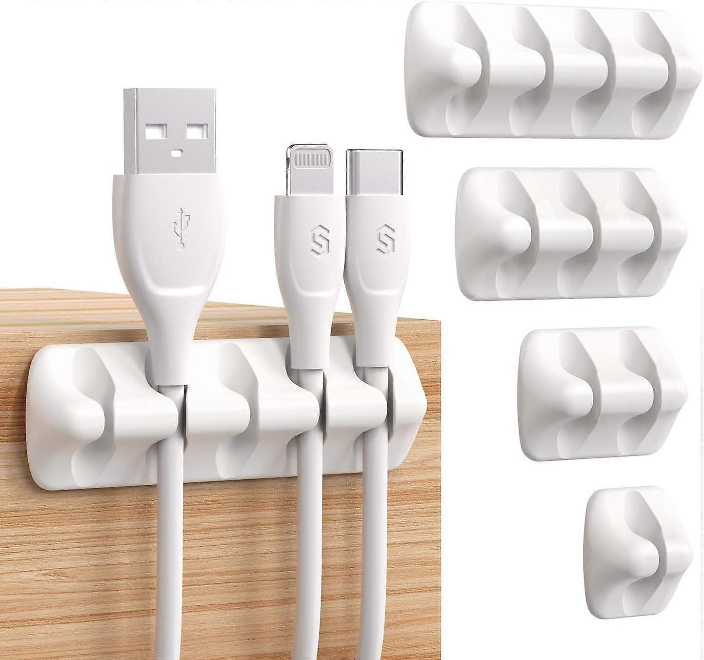 5 Pieces White Cable Clips for Office Desk Power Cord USB Cord Audio Cord