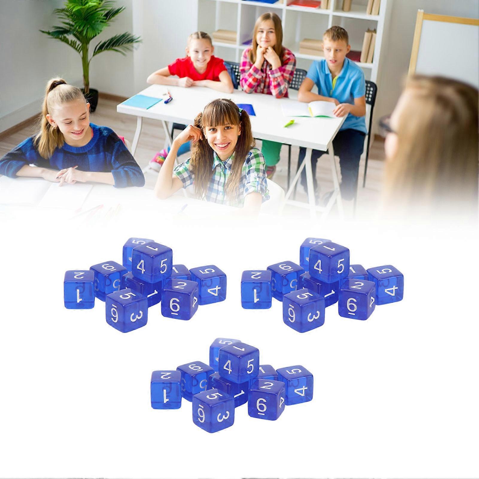 30PCS Dice Cubes Right Angle Transparent Colored Plastic 6 Sided Dices for Games Blue 