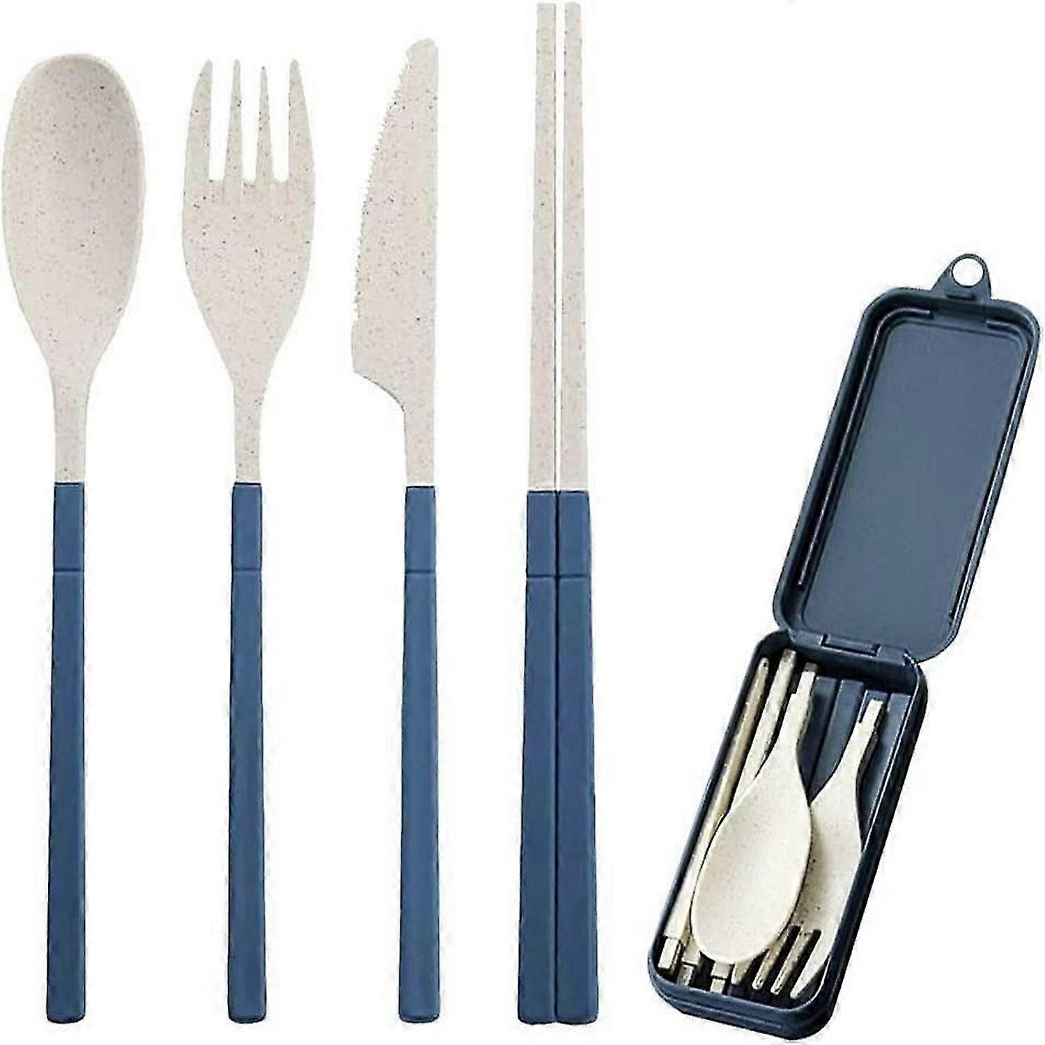 Foldable Reusable Cutlery Set Travel Camp Cutlery Easy Clean (Blue)