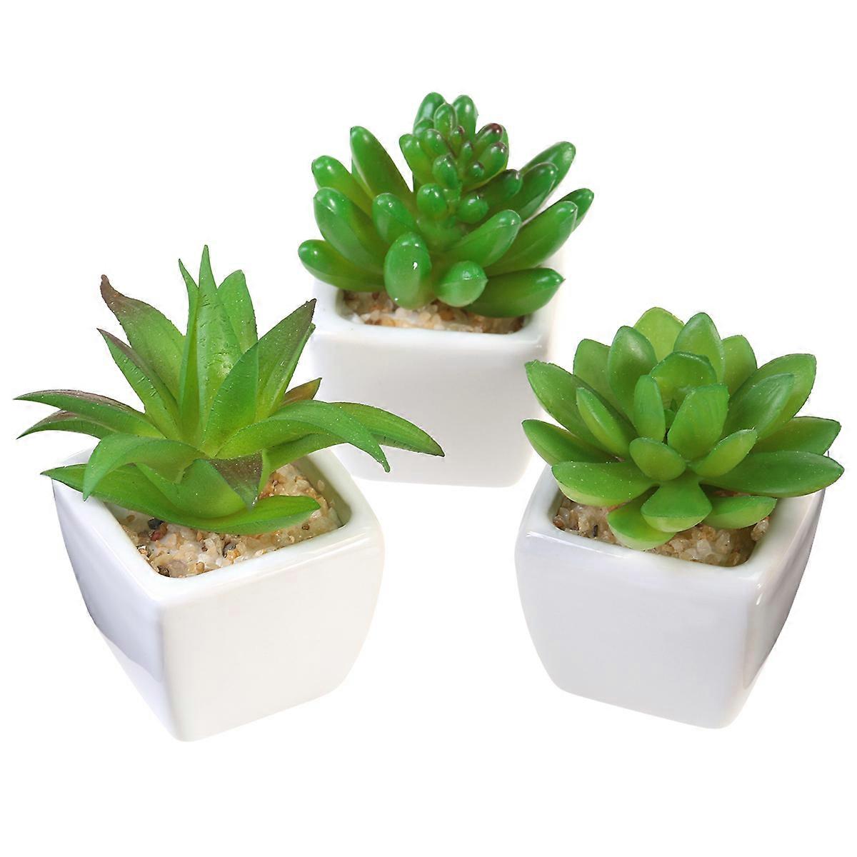 Artificial Potted Plants Round Shape Mini Artificial Succulents Bedroom Desk 3Pcs