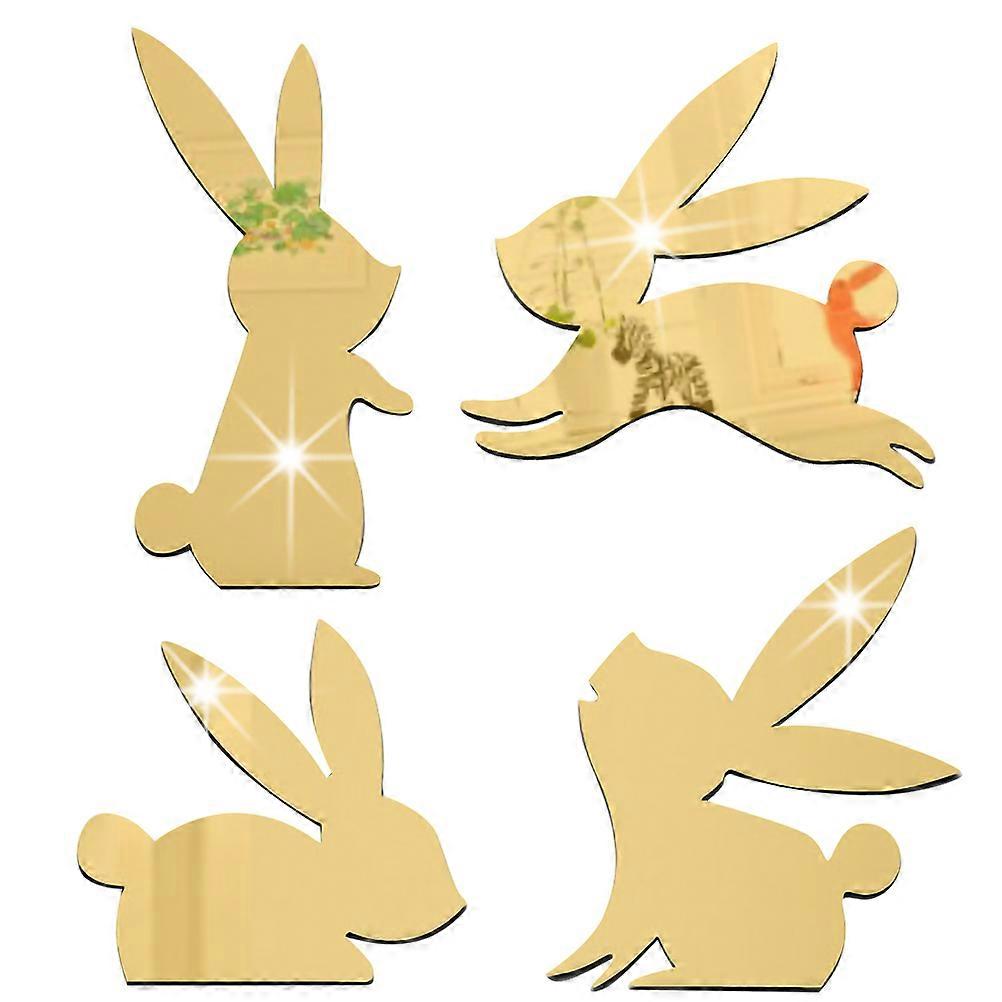 Nursery Wall Stickers Acrylic Bunny Decals Golden Easter Party Decorations 4Pcs