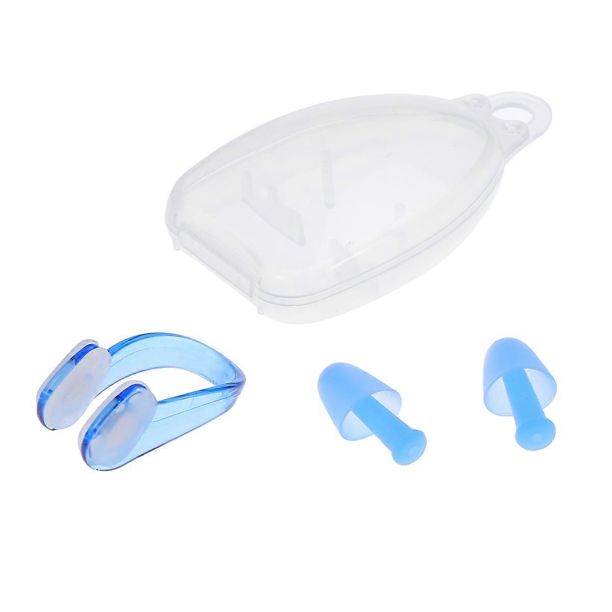 Swimming Earplugs Nose Clip Waterproof Ear Protection Unisex Design Blue 1Pack