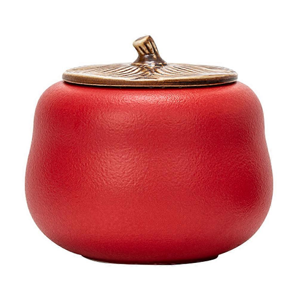 Small Canister Ceramic Tea Jar Red Color Sealing Storage For Home Use 9.60X9.60X9.00CM 1Pack