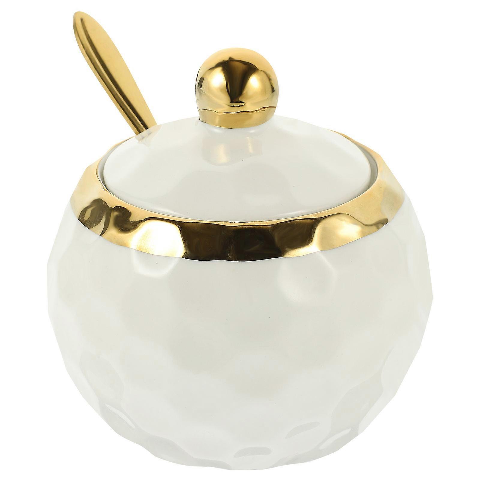 Ceramic Seasoning Box With Lid Spoon Easy Cleaning Kitchen Tool 1Set