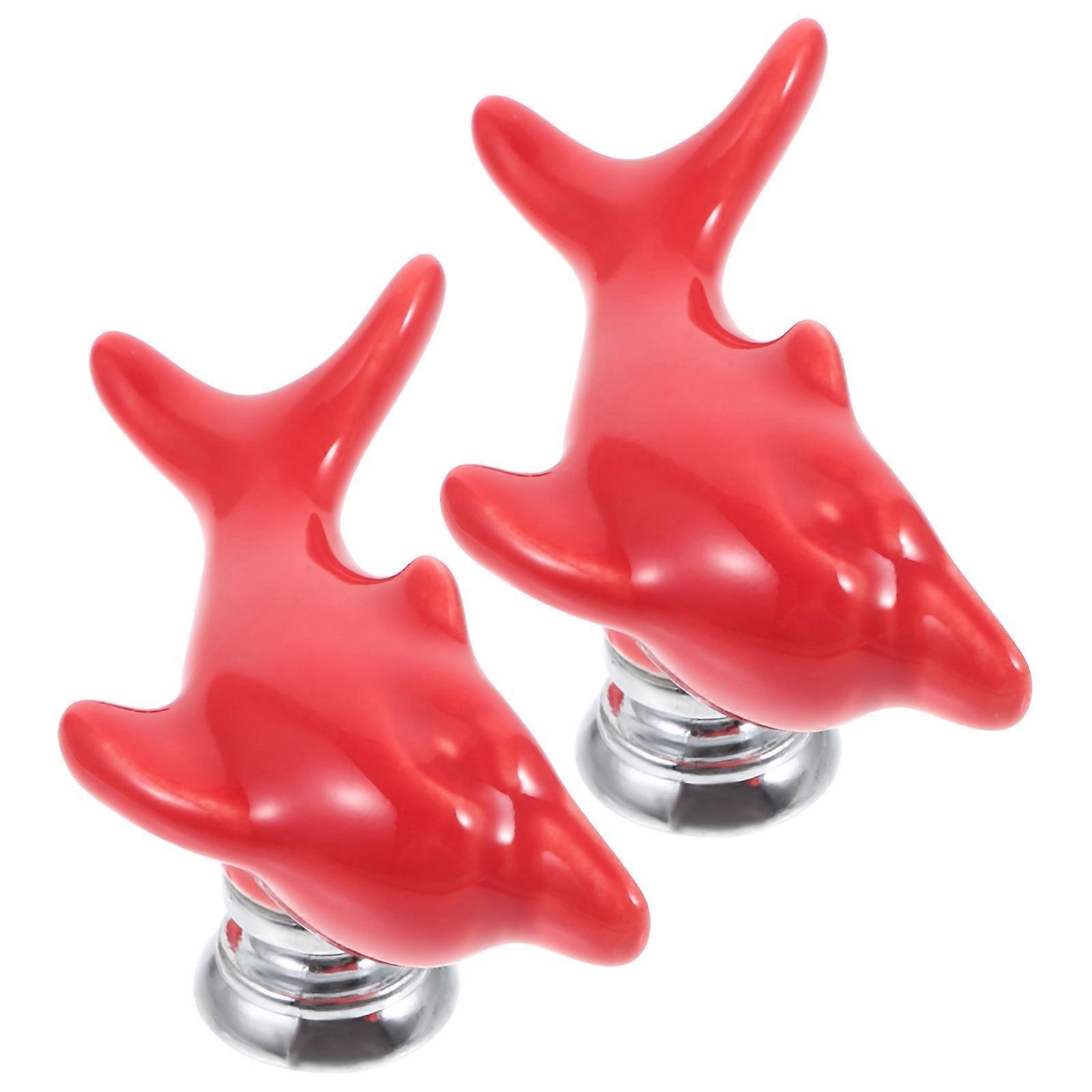 Toilet Button Assistance Dolphin Shape Tank Button Helper Red Color Zinc Alloy Material Button Pressing 2Pcs