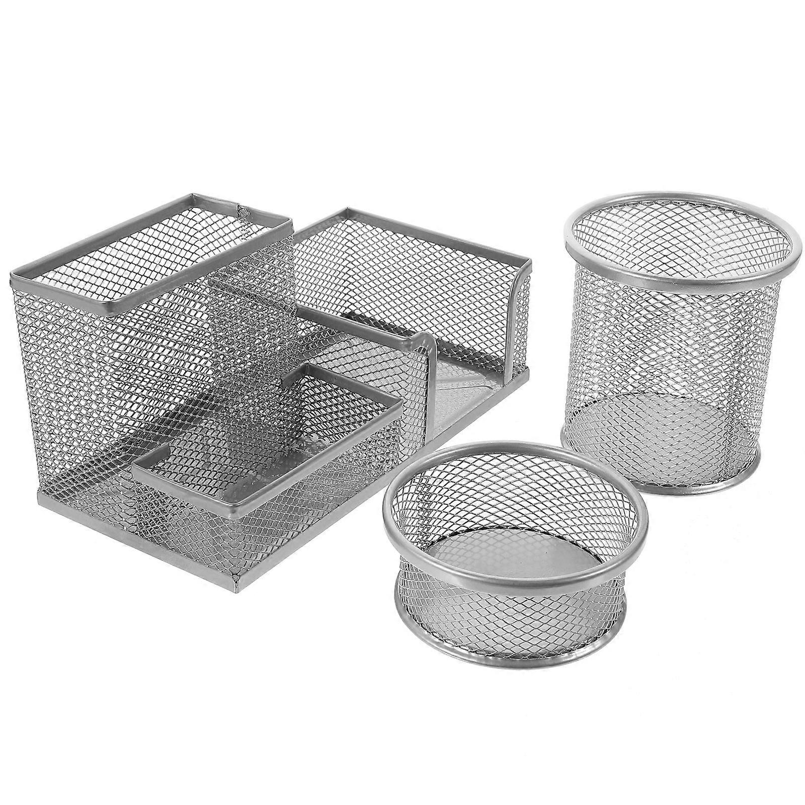 Classroom Pencil Holder Mesh Pen Organizer for Office Silver 9X9CM Storage 3Pcs