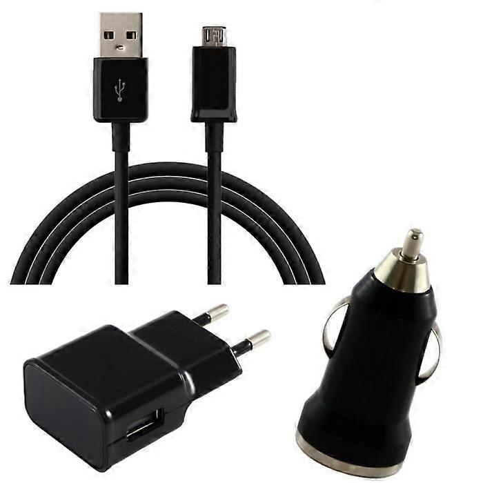 3-in-1 Charger Pack - Phonillico® - Compatible with Samsung Galaxy NOTE 1-4 - Black - USB 1m - Charger 2A/1A