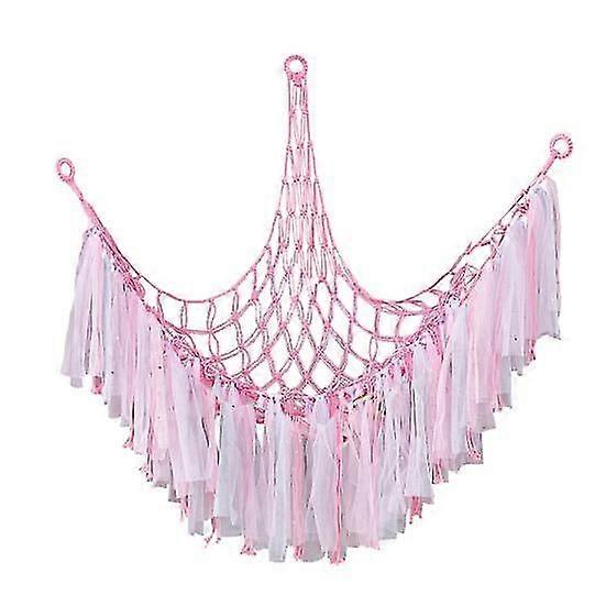 Toy Organizer Hammock Triangle Hanging Space Saving Cotton Exquisite Colored Ribbon Toy Organizer Hammock Nursery Room Accessories