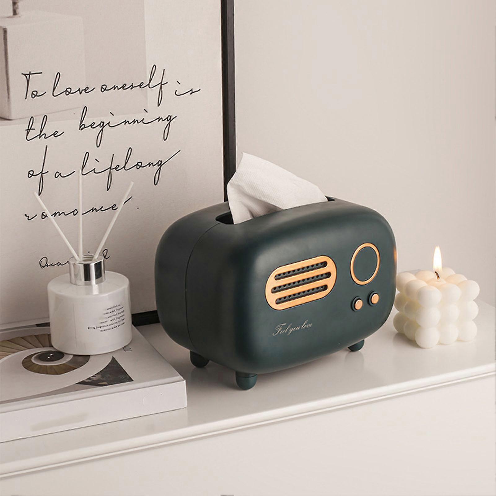 Nordic Style Retro Green Radio Shape Tissue Box Tissue Storage Box Holder for Home Living Room Coffee Table Decoration