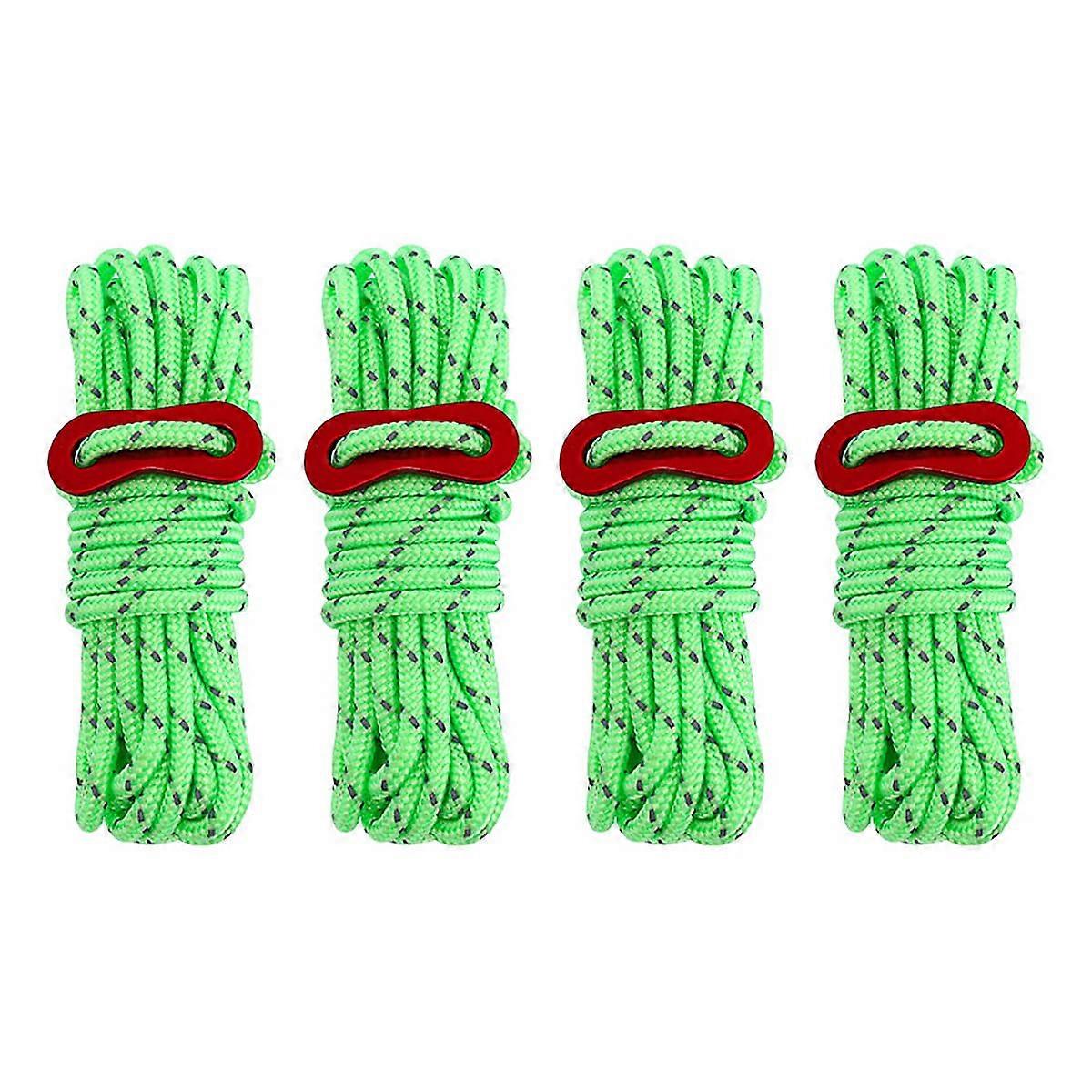 Pack of 4 Guy Ropes 4mm Tent Windproof Rope Reflective Adjustable 4 Meters
