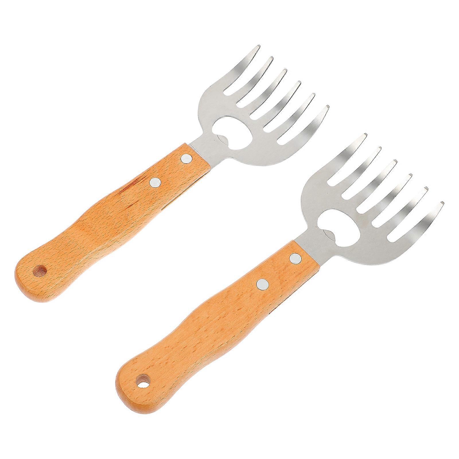 مخالب تقطيع اللحوم المشوية بمقبض خشبي طويل غير قابل للانزلاق للشواء الآمن وتمزيق الطعام 9.8 بوصة