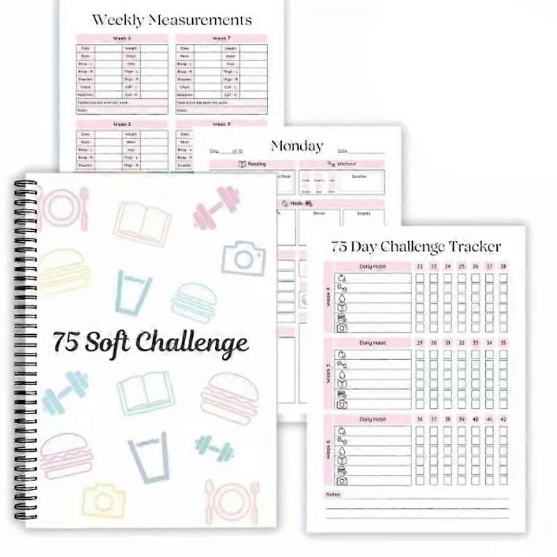 75 Soft Challenge Journal A4 Spiral Guided Planner Notebook for Women with Checklists 75-Day Daily Planner